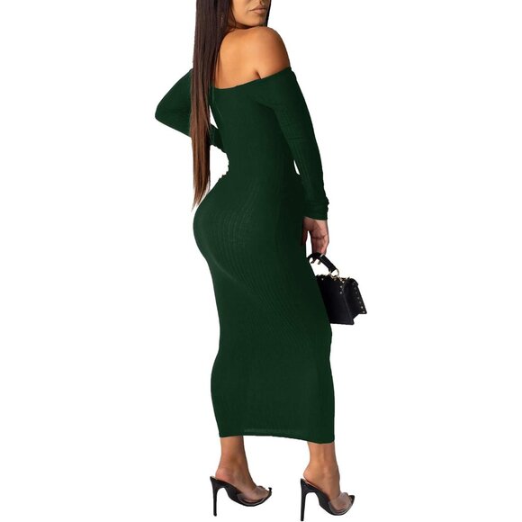 Women's Plus Size Off Shoulder Sweater Dress Long Sleeves Bodycon Casual - Picture 2 of 5